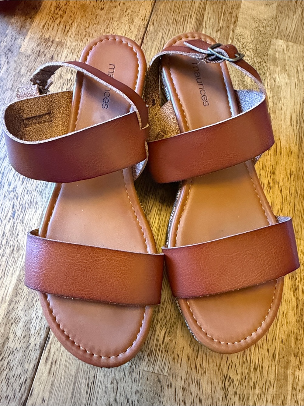 Maurices Womens Tan Brown Double-Strap Sandals
